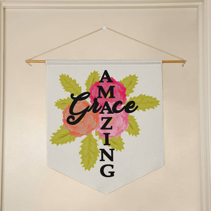 Amazing Grace Wall Pennant | Floral | 21x18 Christian Wall Decor