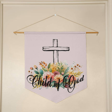 Child of God Wall Pennant | Cross Floral | 21x18 Christian Wall Decor