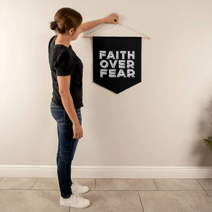 Faith Over Fear Wall Pennant | Black | 21x18 Christian Wall Decor
