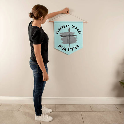 Keep the Faith Wall Pennant | Light Blue | 21x18 Christian Wall Decor