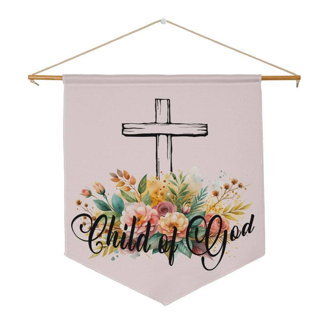 Child of God Wall Pennant | Cross Floral | 21x18 Christian Wall Decor