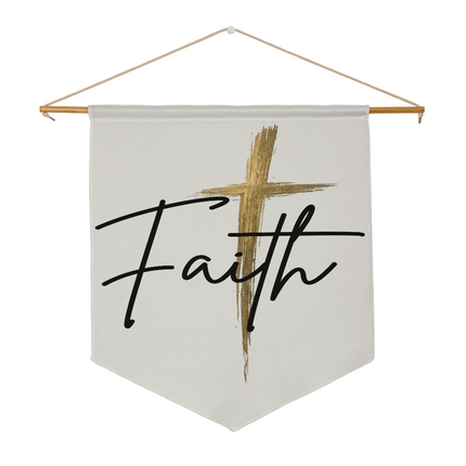 Faith Cross Gold Wall Pennant | Christian Wall Decor Banner