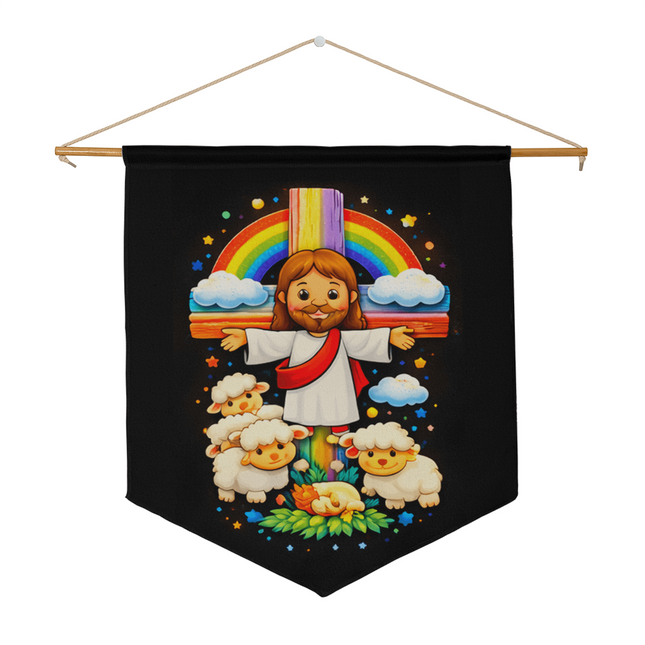 Jesus With the Sheep Wall Pennant – Christian Gift for Kids