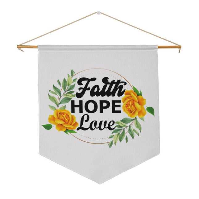 Faith Hope Love Wall Pennant | Yellow Roses | 21x18 Christian Wall Decor