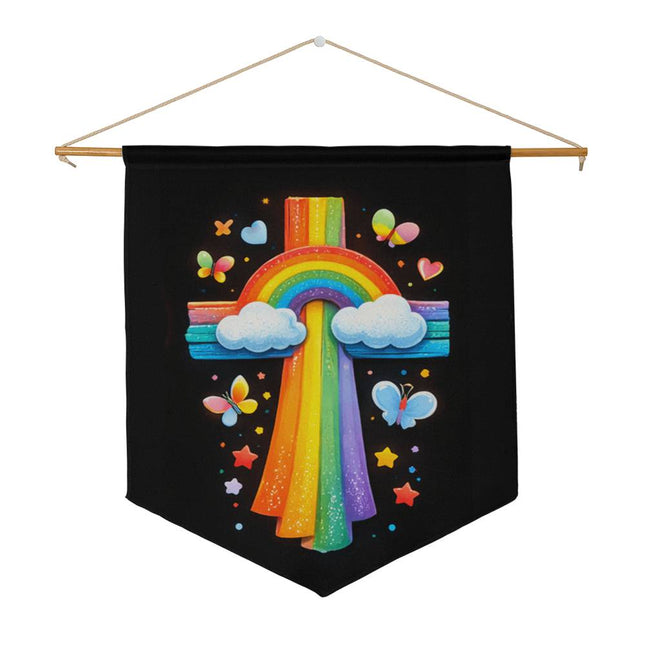 Rainbow & Butterflies Cross Wall Pennant – Christian Gift for Kids