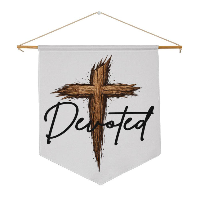 Christian Wall Pennant | Devoted Wooden Cross Home Decor Sign
