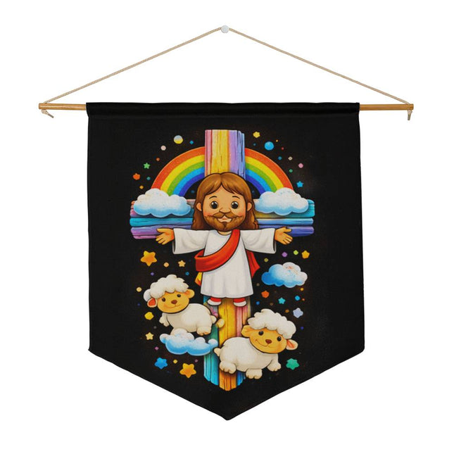 Jesus & Little Lambs Wall Pennant – Christian Gift for Kids