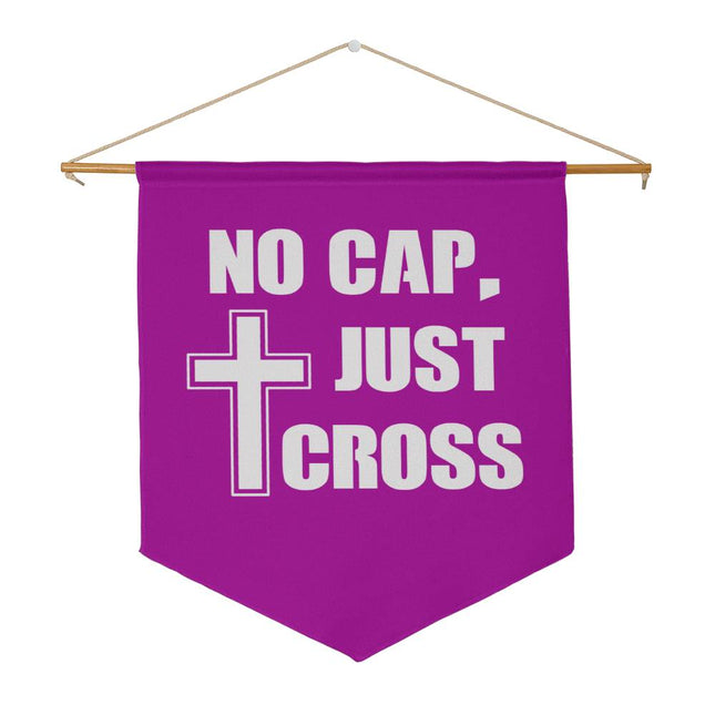 No Cap Just Cross Wall Pennant | Purple | 21x18 Faith Decor