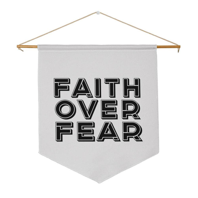 Faith Over Fear Wall Pennant | White | 21x18 Christian Wall Decor