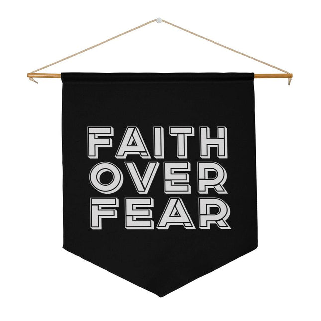 Faith Over Fear Wall Pennant | Black | 21x18 Christian Wall Decor