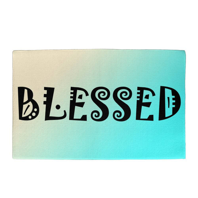 Blessed Welcome Mat | Cream Teal Gradient | Faith Home Decor
