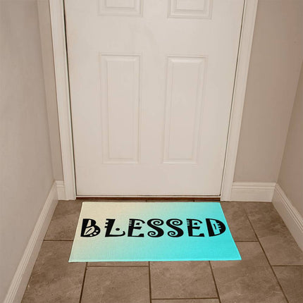Blessed Welcome Mat | Cream Teal Gradient | Faith Home Decor