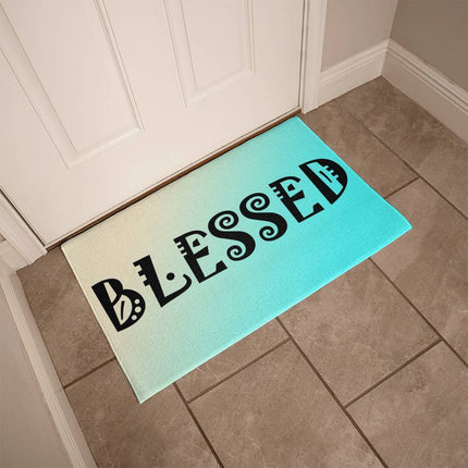 Blessed Welcome Mat | Cream Teal Gradient | Faith Home Decor