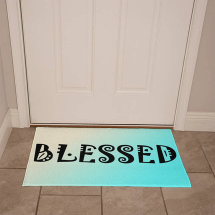 Blessed Welcome Mat | Cream Teal Gradient | Faith Home Decor