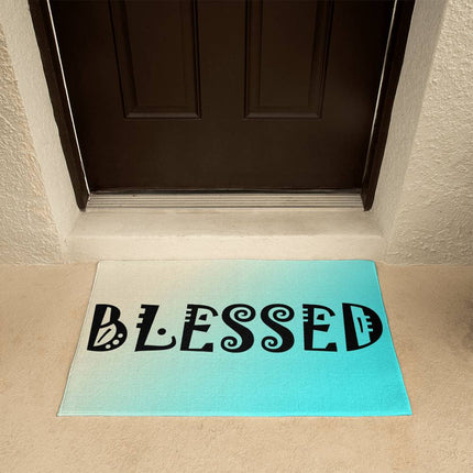 Blessed Welcome Mat | Cream Teal Gradient | Faith Home Decor