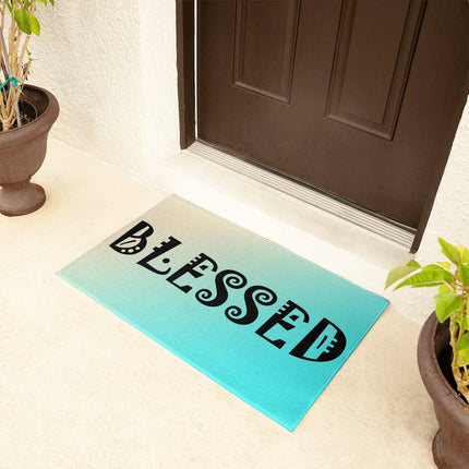 Blessed Welcome Mat | Cream Teal Gradient | Faith Home Decor
