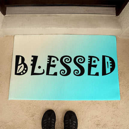 Blessed Welcome Mat | Cream Teal Gradient | Faith Home Decor