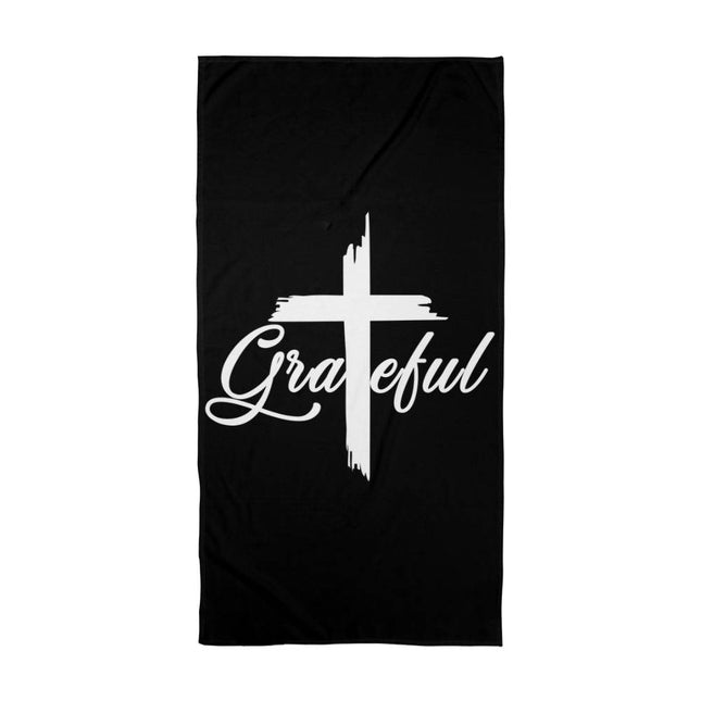 Christian Bath Towels: Grateful Cross Bath Towel | Black | 60x30