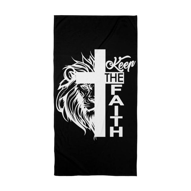 Keep the Faith Lion Cross Bath Towel | Black | 60x30