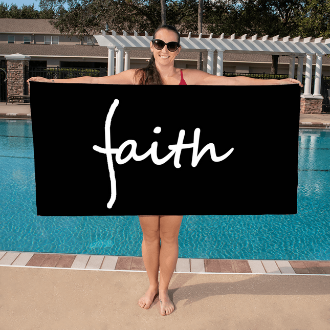 Black “faith” bath towel – minimalist Christian bathroom decor towel gift