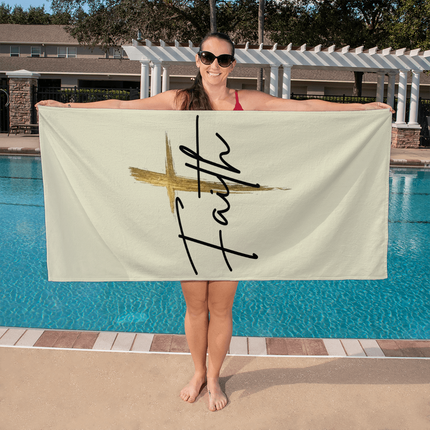 Faith Cross Gold Christian Bath Towel | Soft Absorbent Towel