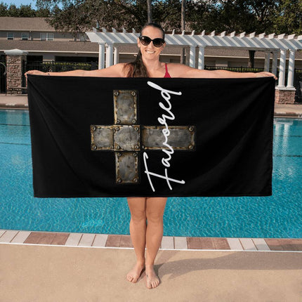 Favored Cross Bath Towel – Christian Gift for Men