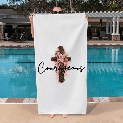 Modern Christian bath towel for women — "She's the quiet kind of strong" — a faith-forward gift, ready to give