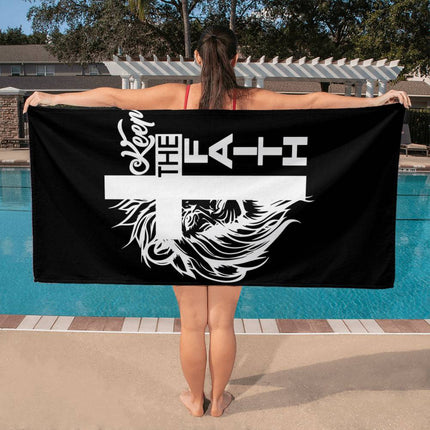 Keep the Faith Lion Cross Bath Towel | Black | 60x30