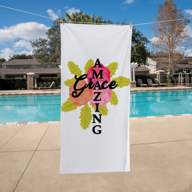 Christian Bath Towels: Amazing Grace Floral Bath Towel | White | 60x30