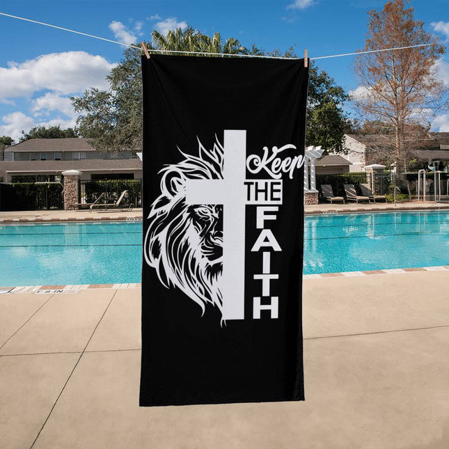 Keep the Faith Lion Cross Bath Towel | Black | 60x30