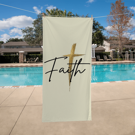 Faith Cross Gold Christian Bath Towel | Soft Absorbent Towel