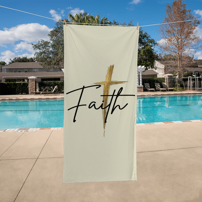Faith Cross Gold Christian Bath Towel | Soft Absorbent Towel