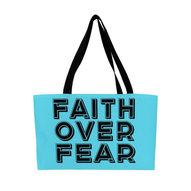 Faith Over Fear Weekender Tote Bag | Aqua Blue | Christian Travel Tote