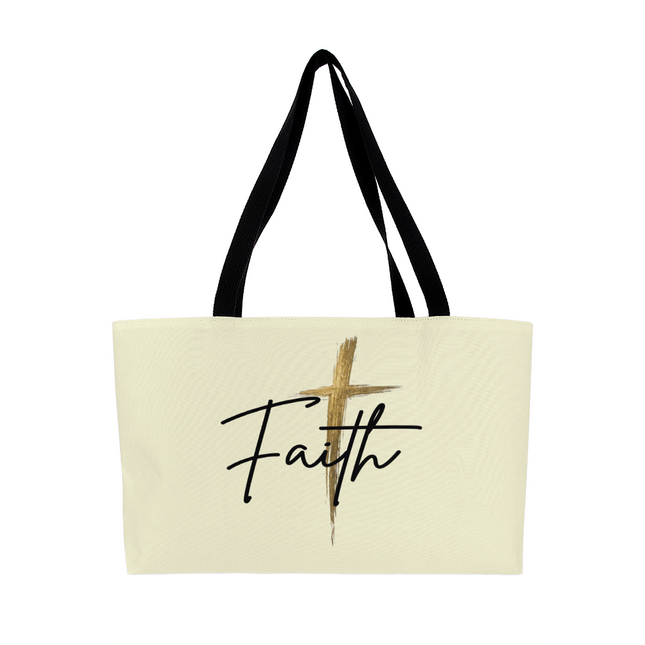 Faith Cross Gold Weekender Tote Bag | Christian Travel & Beach Bag