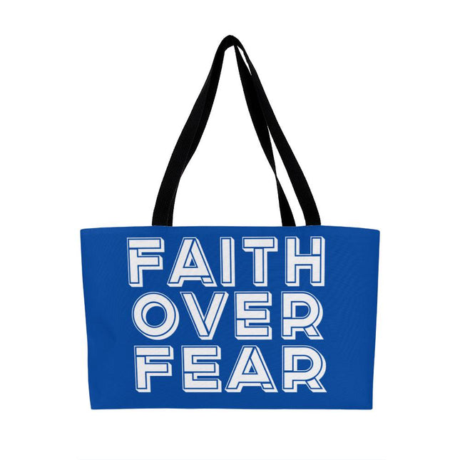 Faith Over Fear Weekender Tote Bag | Blue | Christian Travel Tote