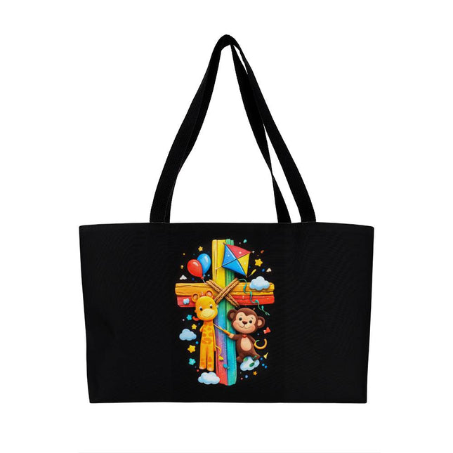 Rainbow Cross Jungle Animals | Christian Weekender Tote Bag | Gift for Kids