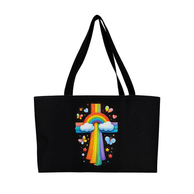 Rainbow Cross Butterfly | Christian Weekender Tote Bag | Gift for Kids