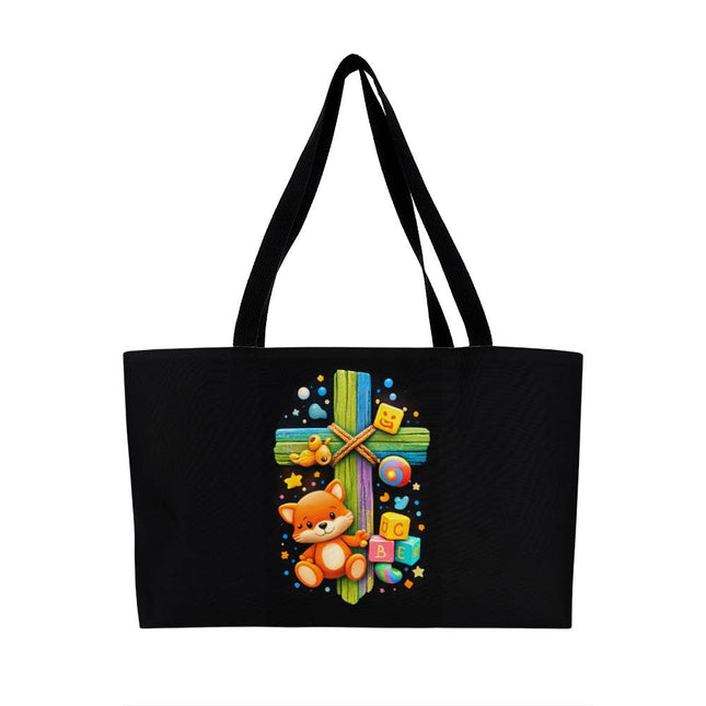 Rainbow Cross Little Fox | Christian Weekender Tote Bag | Gift for Kids