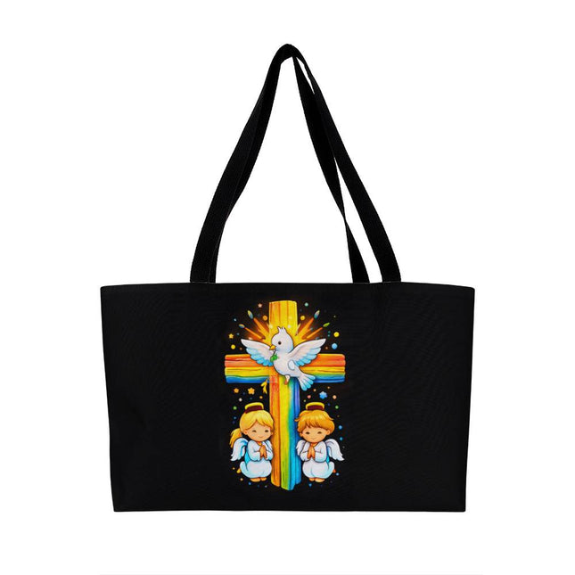Rainbow Cross Angels And Dove | Christian Weekender Tote Bag | Gift for Kids