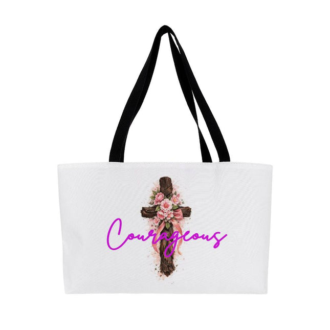 Courageous Floral Cross Weekender Tote – Christian Gift for Women