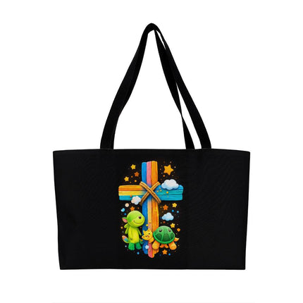 Rainbow Cross Turtle | Christian Weekender Tote Bag | Gift for Kids