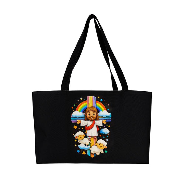 Rainbow Cross Jesus And Lamb | Christian Weekender Tote Bag | Gift for Kids