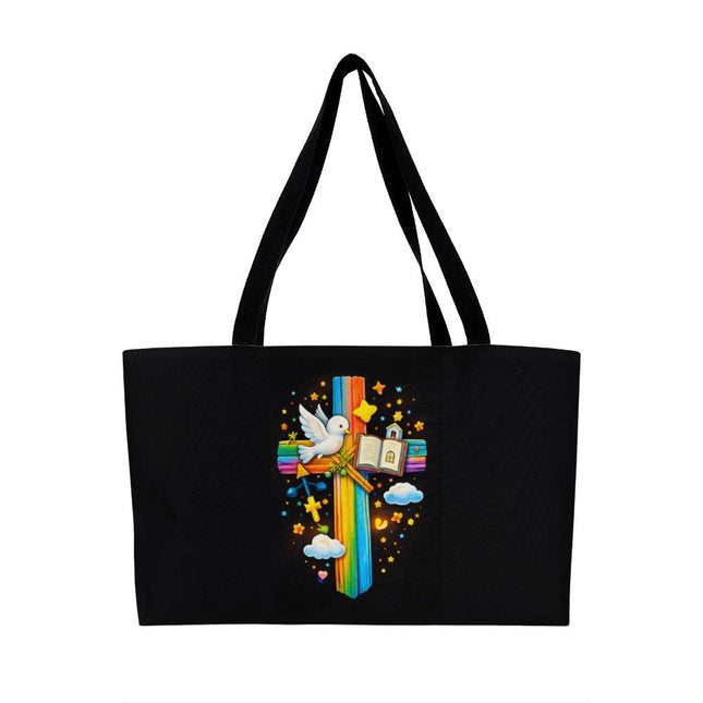 Rainbow Cross Open Bible | Christian Weekender Tote Bag | Gift for Kids