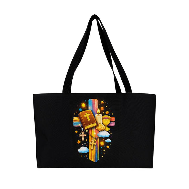 Rainbow Cross Bible And Cross | Christian Weekender Tote Bag | Gift for Kids