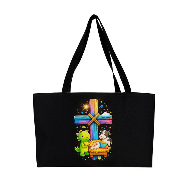 Rainbow Cross Frog And Cow | Christian Weekender Tote Bag | Gift for Kids