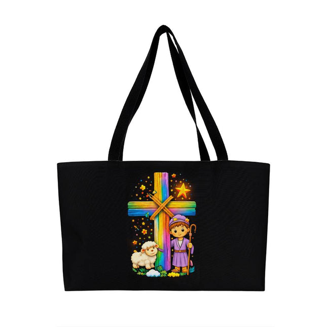 Rainbow Cross Little Shepherd | Christian Weekender Tote Bag | Gift for Kids