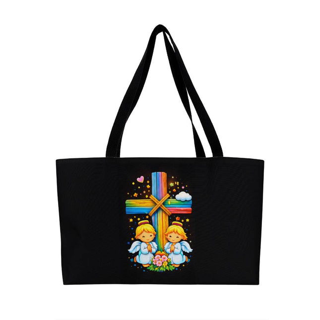 Rainbow Cross Angel Twins | Christian Weekender Tote Bag | Gift for Kids