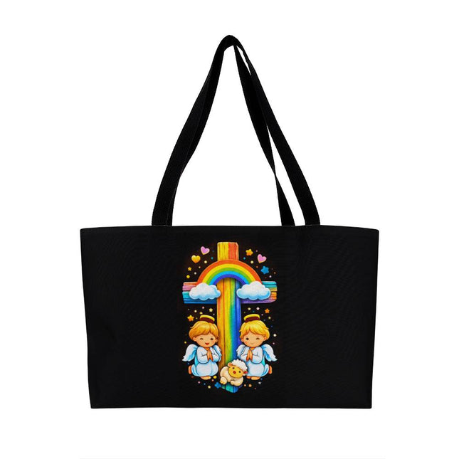 Rainbow Cross Cherub Angels | Christian Weekender Tote Bag | Gift for Kids