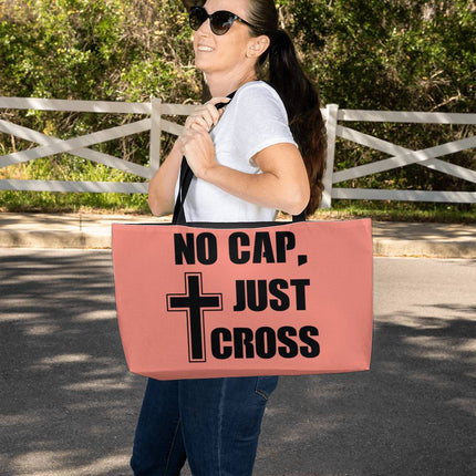 No Cap Just Cross Weekender Tote Bag | Pink | Christian Travel Tote
