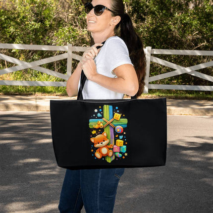 Rainbow Cross Little Fox | Christian Weekender Tote Bag | Gift for Kids